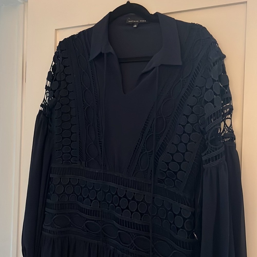 Endless Rose Navy Drop Waist Lace Accent Dress